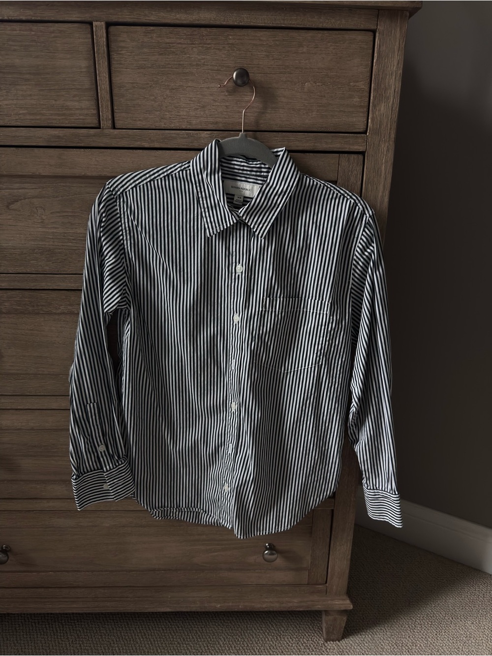 Banana Republic Black and White Striped Dress Shirt